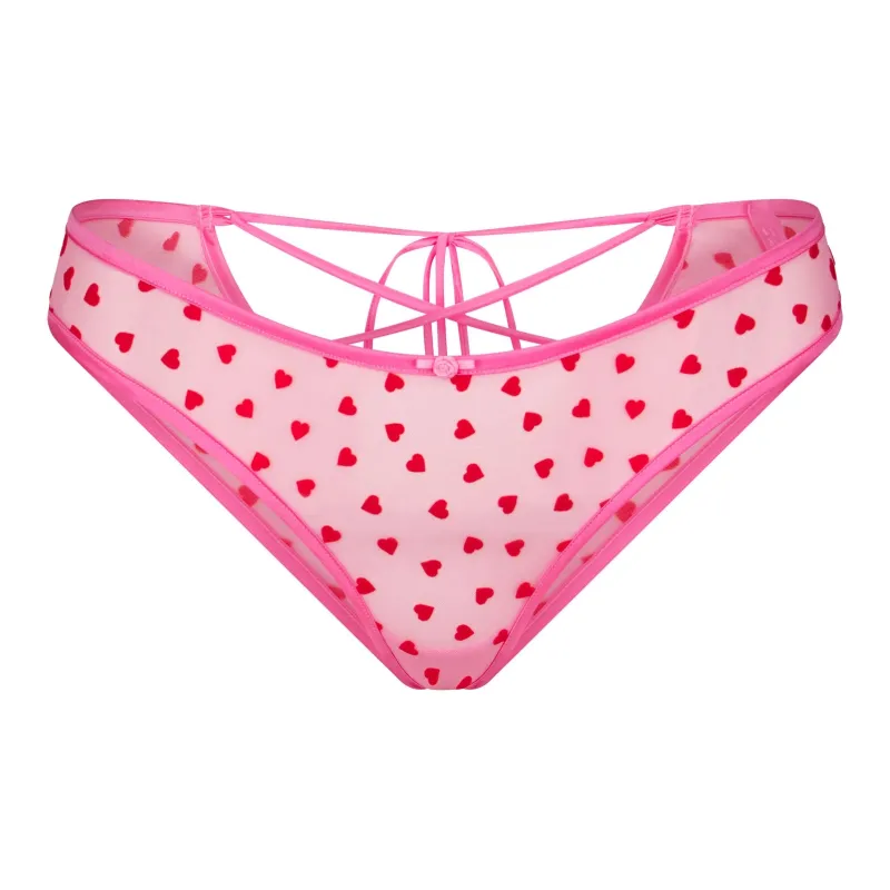 SKIMS Valentine's Day Collection SS25 NOVELTY INTIMATES LACE UP BIKINI Underpants Women's Pink Heart Print-0