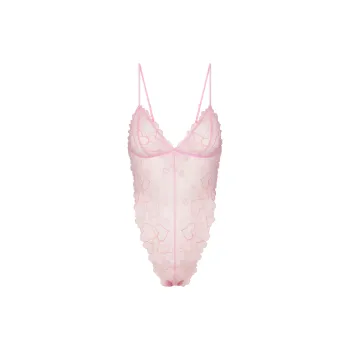 SKIMS Valentine's Day Collection SS25 EMBROIDERED TULLE TEDDY Bodysuits Women's BUBBLE GUM/Bubble Gum