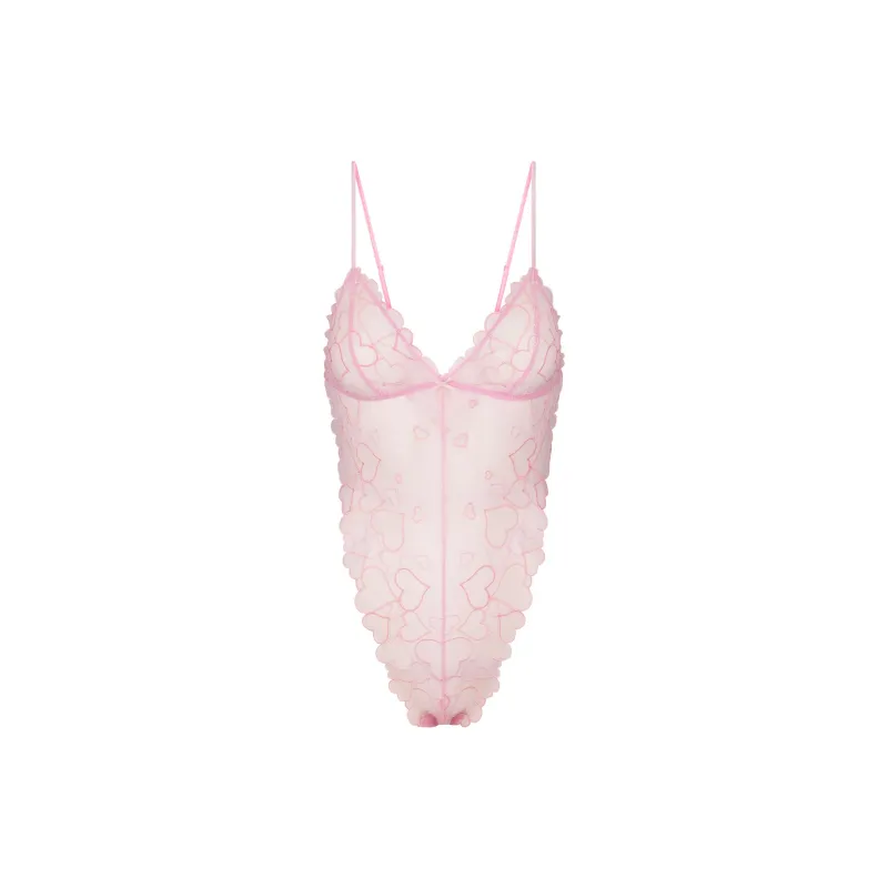 SKIMS Valentine's Day Collection SS25 EMBROIDERED TULLE TEDDY Bodysuits Women's BUBBLE GUM/Bubble Gum-0