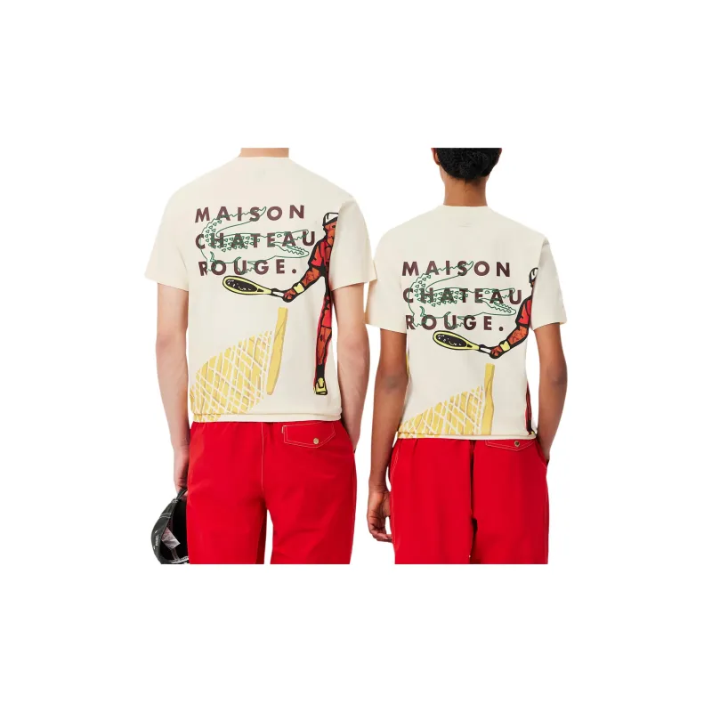 LACOSTE Maison Château Rouge Collaboration T Shirts Unisex Beige-2