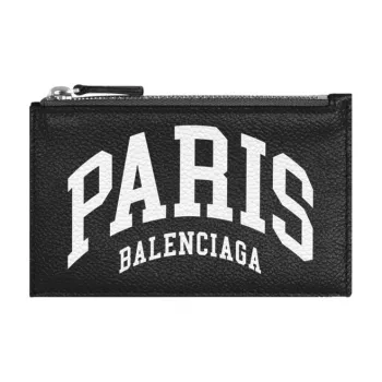 Balenciaga Grained Calfskin Coin Purse Card Clip Card Holder Large Size Men's Black
