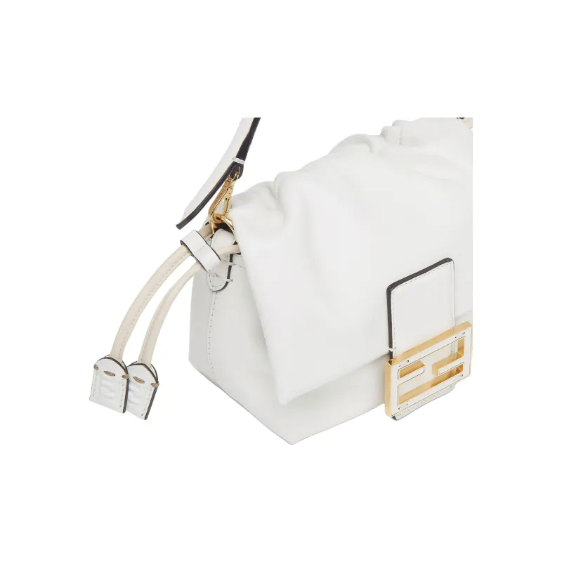 FENDI Baguette Lambskin Handbag Small Size Women's White-3