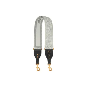 DIOR Embroidered Leather Patchwork Bag Shoulder Strap Women's Gray