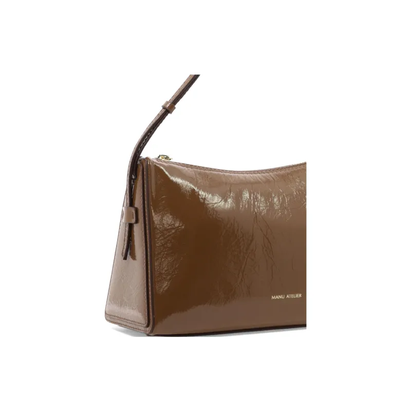 Manu Atelier Lacquered Finish Leather Shoulder Bag Women's Brown-3