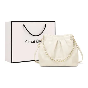 CinvaiKrose PU Shoulder Bag, Crossbody Bag, Hobo, Bucket Bag Medium Size Women's Ecru/Black