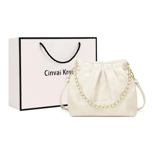 CinvaiKrose PU Shoulder Bag, Crossbody Bag, Hobo, Bucket Bag Medium Size Women's Ecru/Black