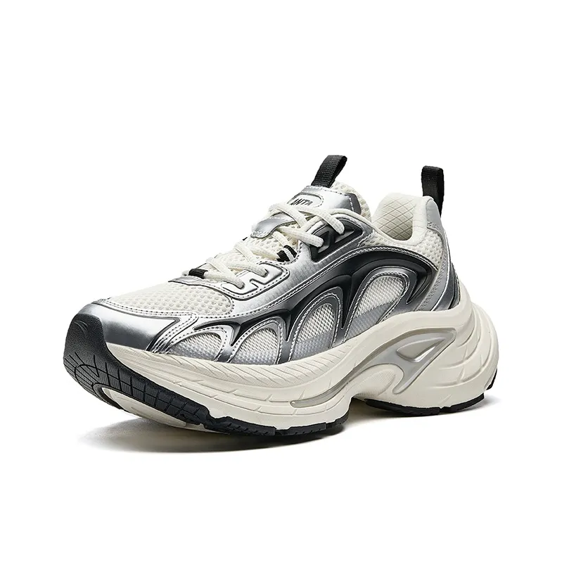Anta Height Increasing Anti-Slip And Wear-Resistant Low-Top Casual Shoes Men's White Silver Black-1