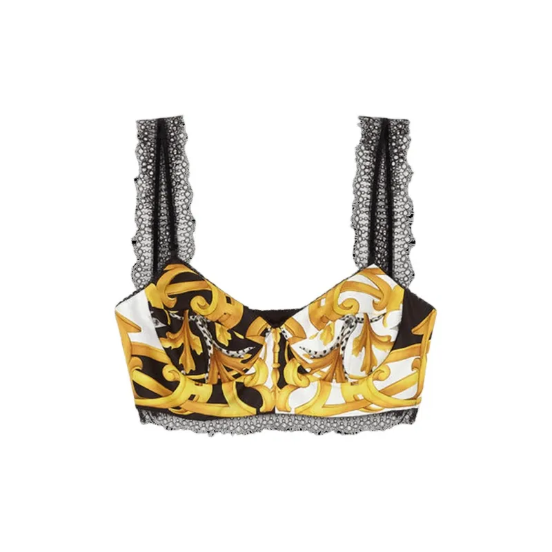 VERSACE Barocco Rodeo Print Silk Bralette Top 'White/Black/Gold'-0