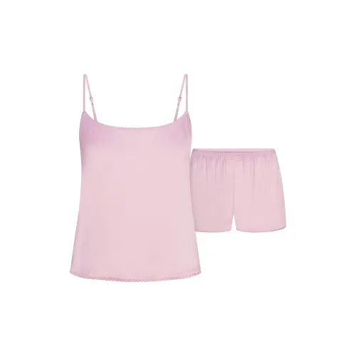 SKIMS Valentine's Day Collection SS25 WOVEN SHINE CAMI AND SHORT SLEEP SET Pajama Set Women's PINK ROSE/Pink Rose