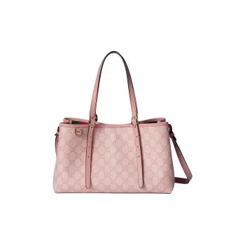 GUCCI GG Emblem Leather Tote Bag, Shopping Bag, Shoulder Bag, Handbag Trumpets Women's Light Pink