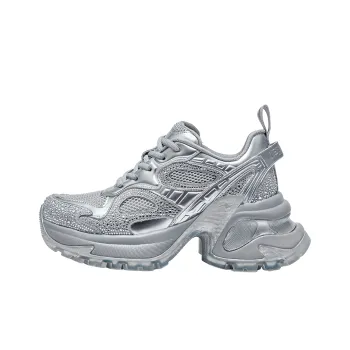 LOMOQUEEN Slip-Resistant Lightweight Height Increasing Low-Top Chunky Sneakers Women's Brilliant Silver