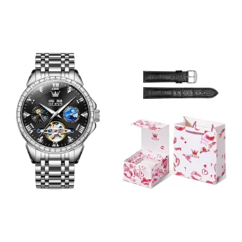 OLEVS Play The Cool Series Mechanical Movement Stainless Steel Watchband Watch Men's Watches Black Dial