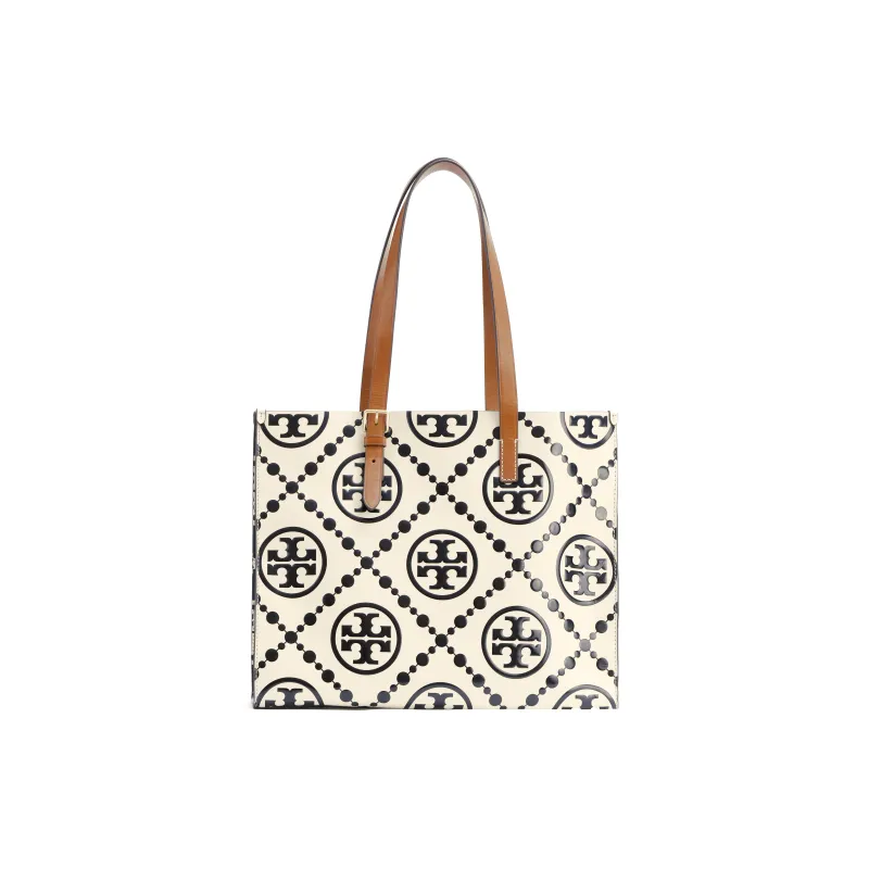 TORY BURCH T Monogram Leather Tote Bag Shopping Bag Handbag Shoulder Bag Regular Women's Black-2