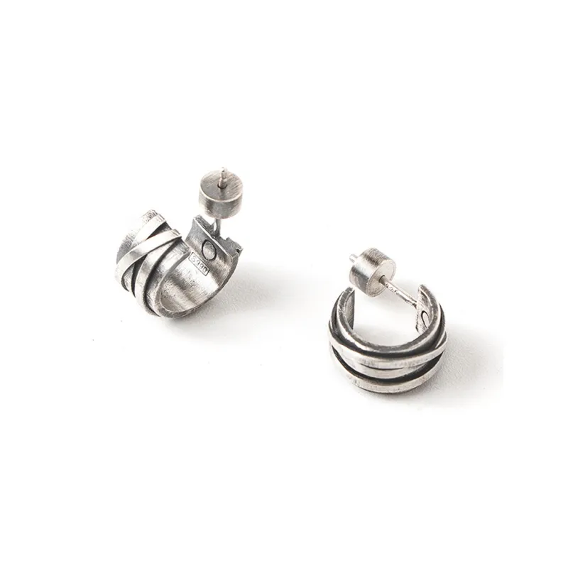 HUANXIANGZHE S990 Silver Earrings Unisex Silver-4
