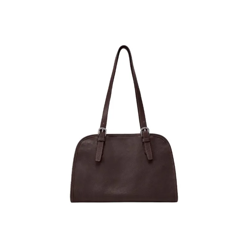 Qiuzhen Cow Leather Sycee Bowling Bag Crossbody Bag, Shoulder Bag Tubas Unisex Coffee/Black-0