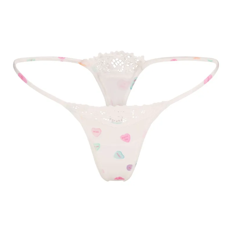 SKIMS Valentine's Day Collection SS25 FITS EVERYBODY LACE STRING THONG Underpants Women's Marble Candy Heart Print-0