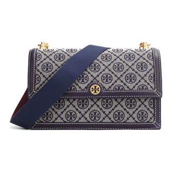 TORY BURCH T Monogram Jacquard Denim Canvas Trunk Bag Box Bag Canvas Bag Shoulder Bag Crossbody Bag Women's Marine Blue