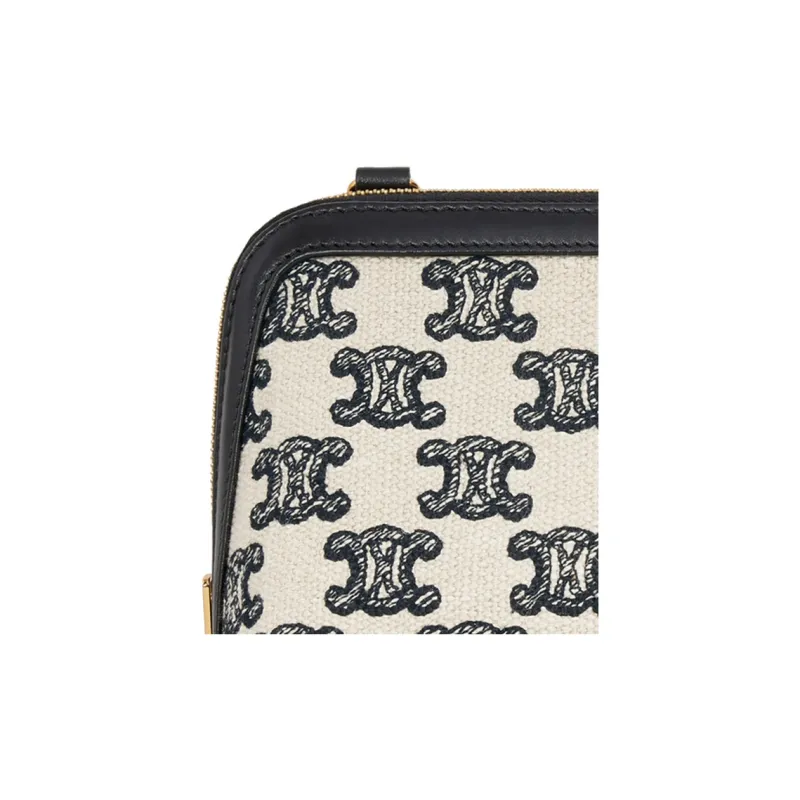 CELINE Triumph Gate Triomphe Fabric Handheld Shoulder Bag Crossbody Bag Women's Black/White-4