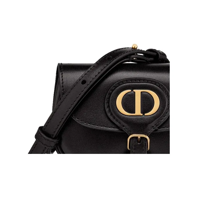 DIOR Bobby Smooth Finish Cow Leather Handbag Shoulder Bag Crossbody Bag Mini Women's Black-4
