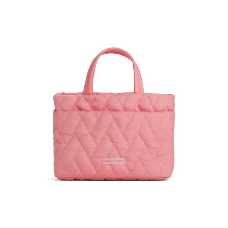 CHARLES&KEITH Nylon Fabric Handbag, Shoulder Bag Medium Size Women's Silver/Guava Pink-4