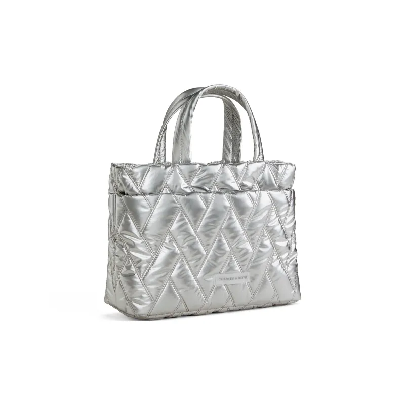 CHARLES&KEITH Nylon Fabric Handbag, Shoulder Bag Medium Size Women's Silver/Guava Pink-1