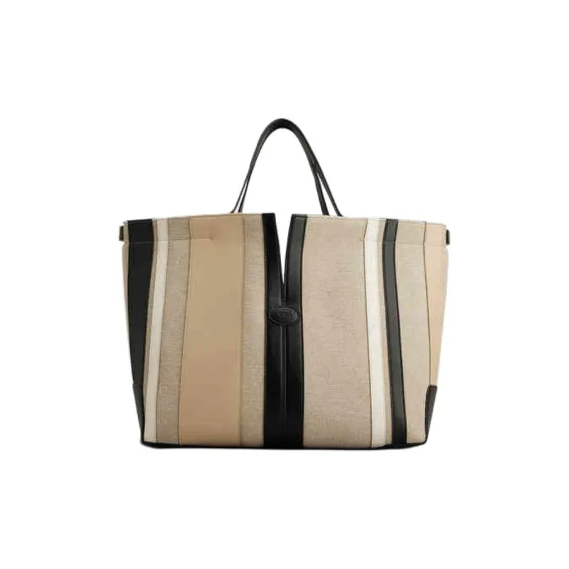 TOD'S DI Cow Leather Tote Bag Shopping Bag Handbag Medium Size Women's Beige Yellow & Brown Black-0