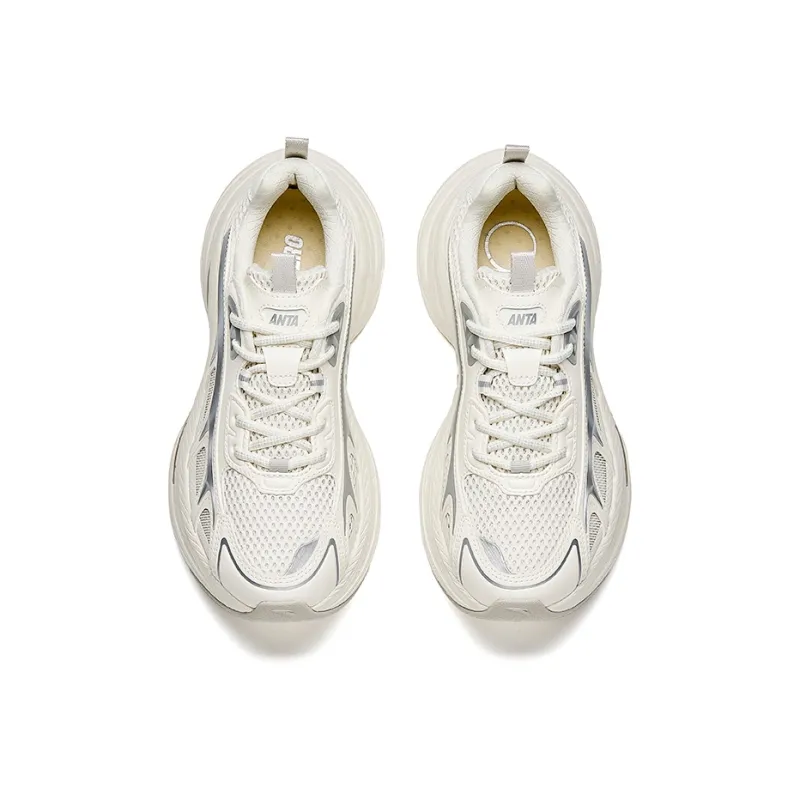 Anta Anti-Slip Wear-Resistant Low-Top Casual Shoes Women's Ivory White Silver-2