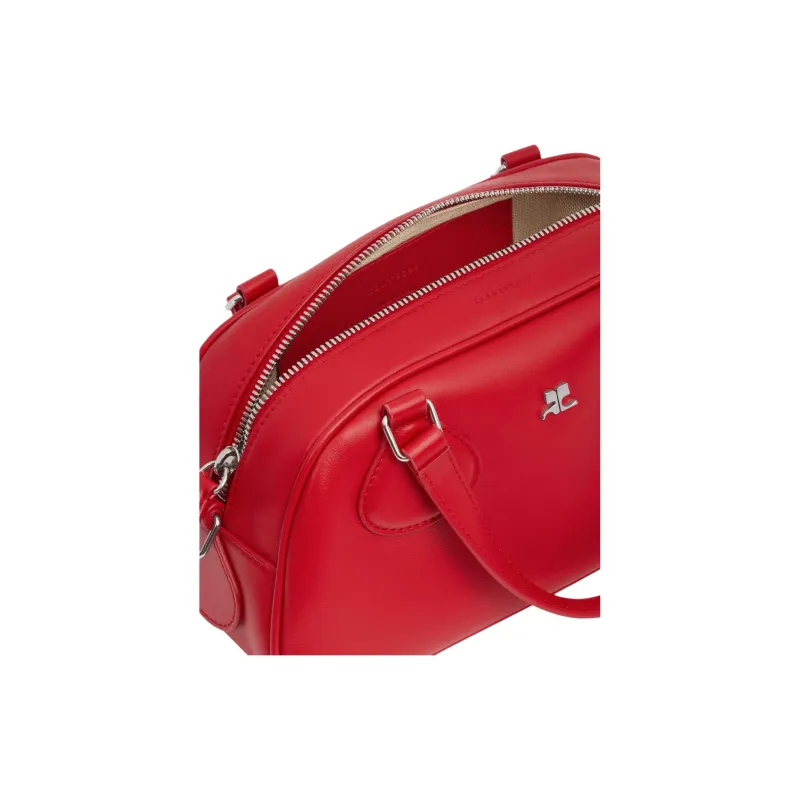 COURREGES Calfskin Bowling Bag, Shoulder Bag, Handbag Women's Rubies Color-3