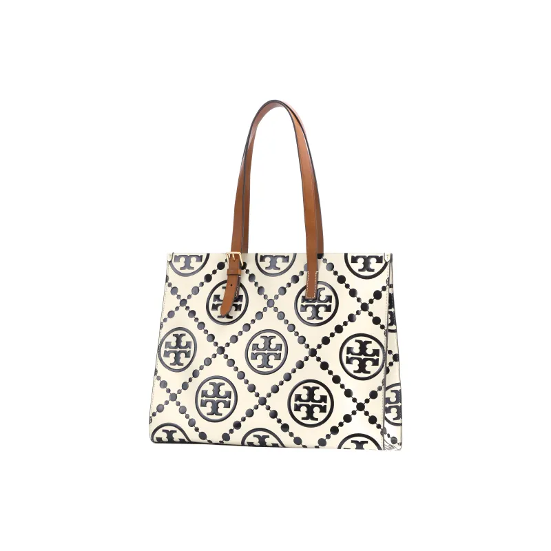 TORY BURCH T Monogram Leather Tote Bag Shopping Bag Handbag Shoulder Bag Regular Women's Black-1