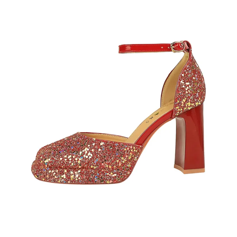 QITUMAUL Chunky Heel High Heels Women's-4