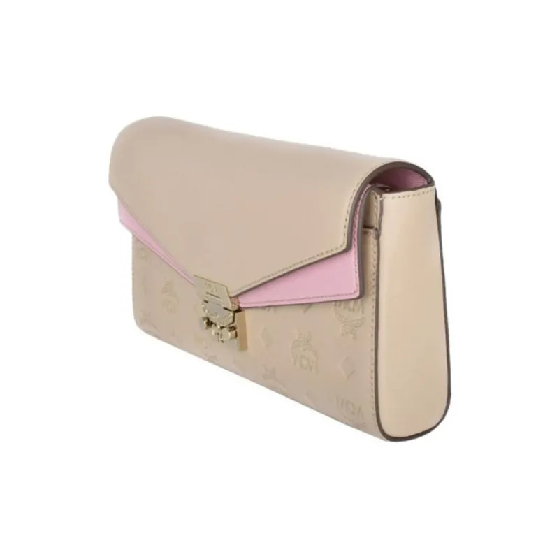 MCM Millie Visetos Leather Chain Bag Envelope Bag Crossbody Bag Shoulder Bag Medium Size Women's Sand Milk Tea Brown-1