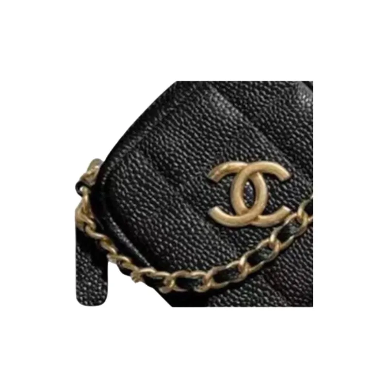 CHANEL Litchi Grain Cow Leather One Shoulder Crossbody Coin Purse Mini Women's Black-2