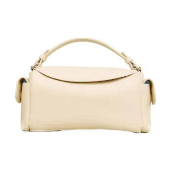 THE YELLOW SHOP Cow Leather Pillow Bag Shoulder Bag Crossbody Bag Handbag Medium Size Women's Cream White
