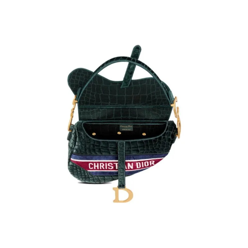 DIOR Saddle Velvet Saddle Bags One Shoulder Handbags Women's Green-3