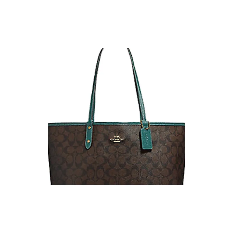 COACH City Zip Tote PVC Tote Bag, Shopping Bag, Shoulder Bag, Handbag Tubas Women's Dark Brown-2
