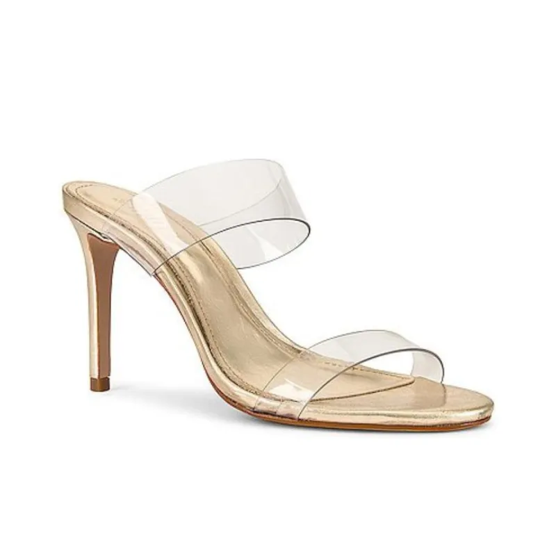 Schutz Slide Slippers 9cm Women's Gold-2