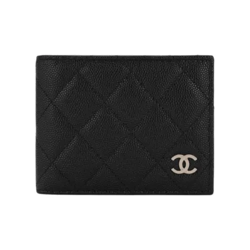 CHANEL Grained Cow Leather Card Holder Women's Black