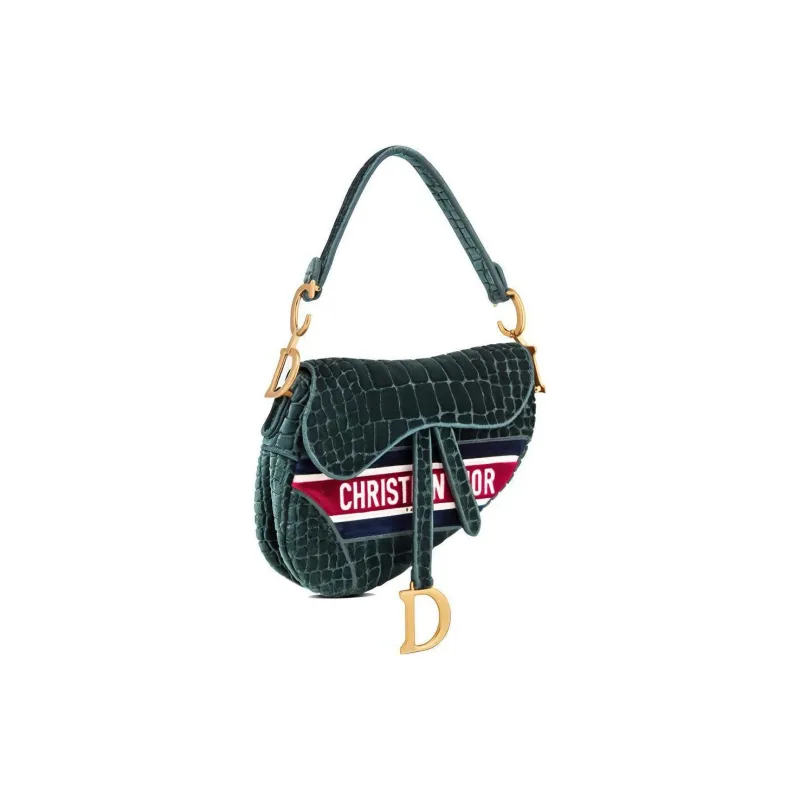 DIOR Saddle Velvet Saddle Bags One Shoulder Handbags Women's Green-1