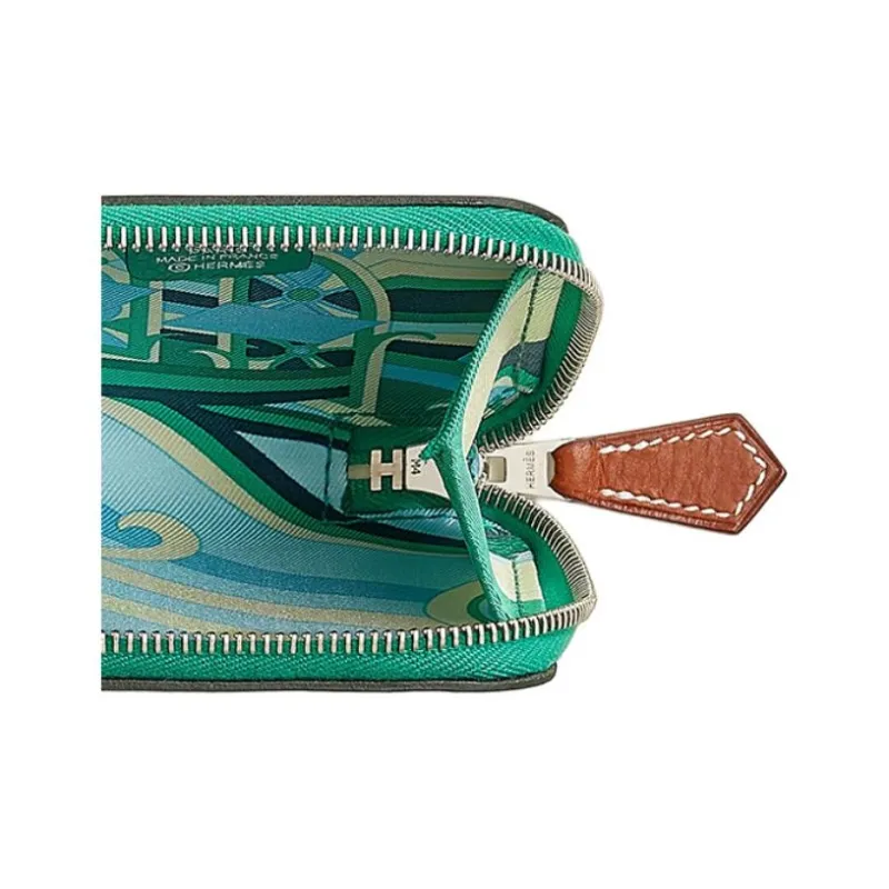 HERMES Silk'In Evercolor Calfskin Wallets Coin Purses Women's Dazzling Green With Mint And Milton Yellow-2