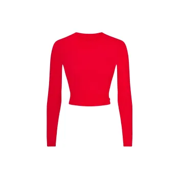 SKIMS Valentine's Day Collection SS25 SKIMS SLEEP SUPER CROPPED LONG SLEEVE Pajama Top Women's Ruby/Rubies