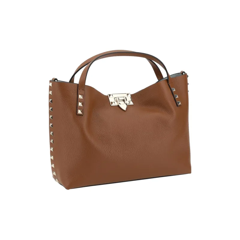 Valentino Rockstud Grained Calfskin One Shoulder Handbags Small Size Women's Brown-1