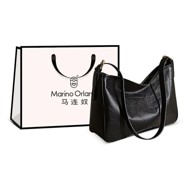 Marino Orlandi Cow Leather Synthetic Leather Crossbody Bags Shoulder Bags Large Size Unisex Black/Ecru-0