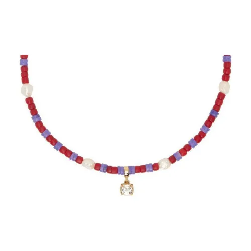 WALES BONNER Glass Crystal Gold-Plated Brass Freshwater Pearl Jade Necklaces Women's Red