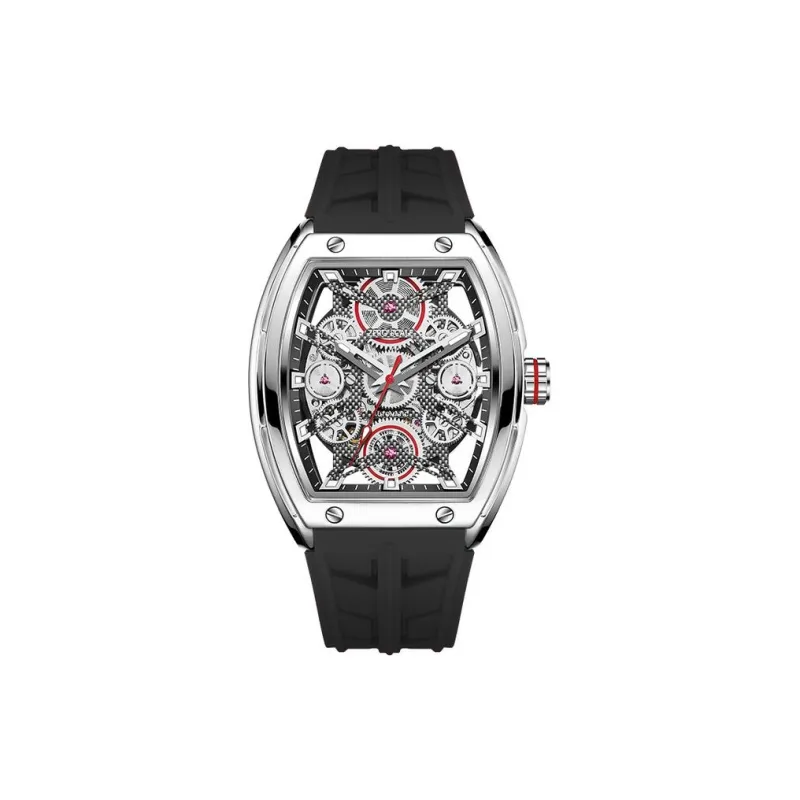 Zero Scale Pioneer Collection Mechanical Movement Silicone Strap Watch Men's Watches Silver Dial-6