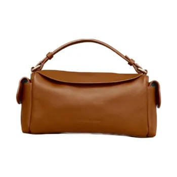 THE YELLOW SHOP Top Grain Cow Leather Pillow Bag Shoulder Bag Crossbody Bag Handbag Medium Size Women's Red Tea Brown