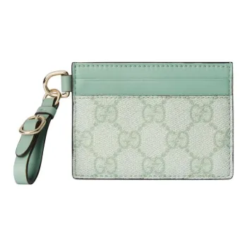 GUCCI GG Letter Coated Fabric Card Holder Regular Women's Sage Green