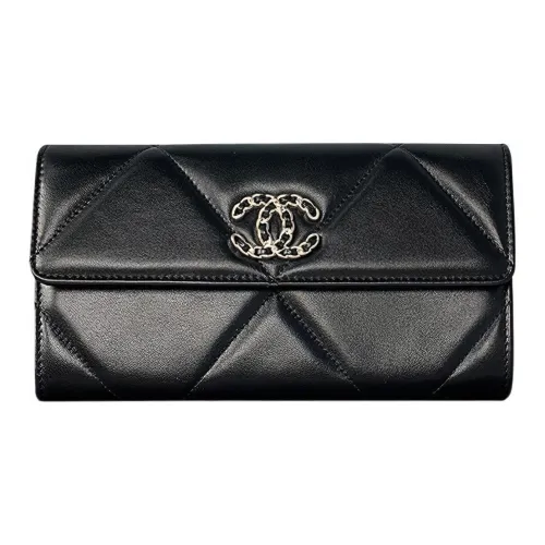 CHANEL 19Bag Lambskin Flap Bag Card Holder, Wallet Women's Black