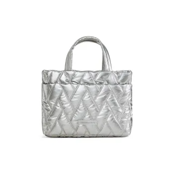 CHARLES&KEITH Nylon Fabric Patchwork Handbag Shoulder Bag Medium Size Women's Silver/Guava Pink