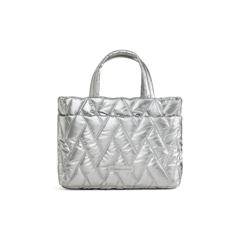 CHARLES&KEITH Nylon Fabric Handbag, Shoulder Bag Medium Size Women's Silver/Guava Pink-0