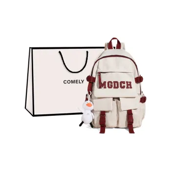 COMELY Fabric Women's Backpack Computer Backpack Regular Unisex White & Red